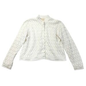 VTG 60s 70s Carol Brent Made in Japan White Crochet Knit Cardigan Sweater Medium